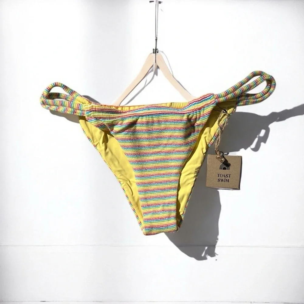 🌻NEW w.tag Free People x Toast Tunnel Rib Bikini Bottom in Rainbow Print Size L